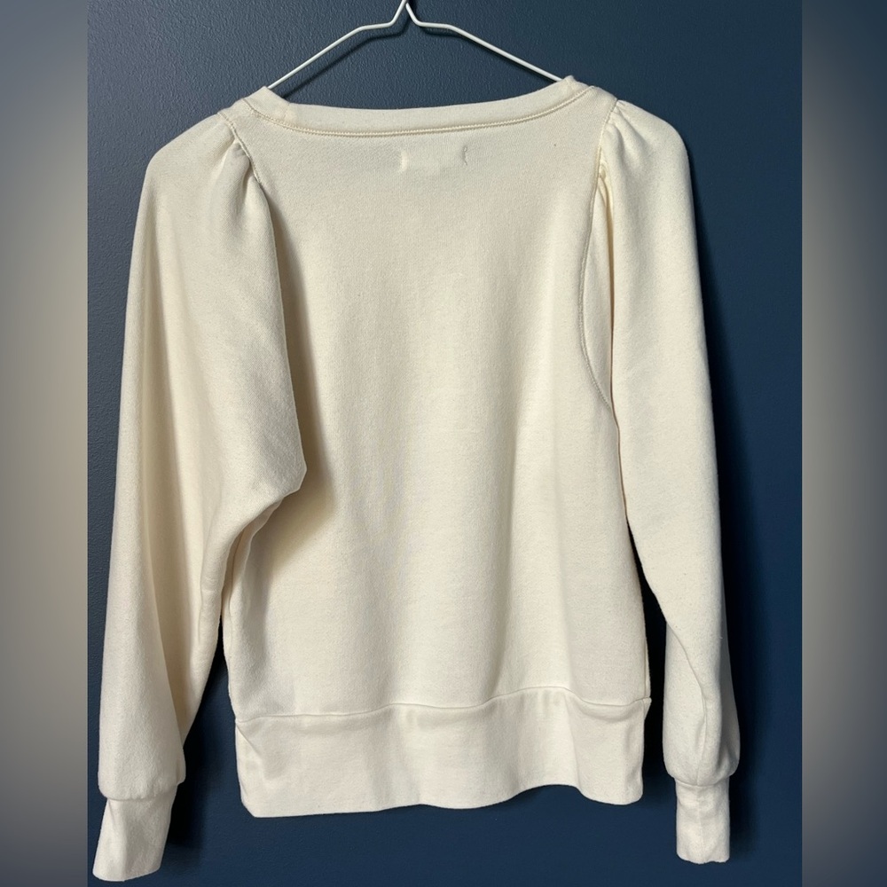 Madewell Puff-Sleeve Henley Sweatshirt - Antique Cream/White - Size XXS. 1070 - Picture 3 of 8